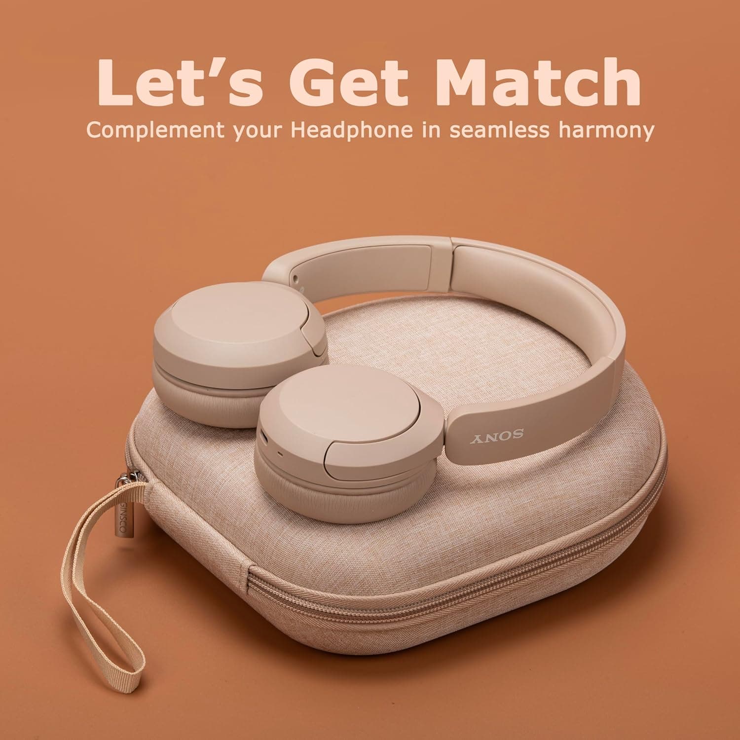 Universal Beige Headphone Case with Hard Shell Exterior, Soft Interior Lining, Accessory Pocket and Secure Zip Closure for Travel and Storage — 3 of 4