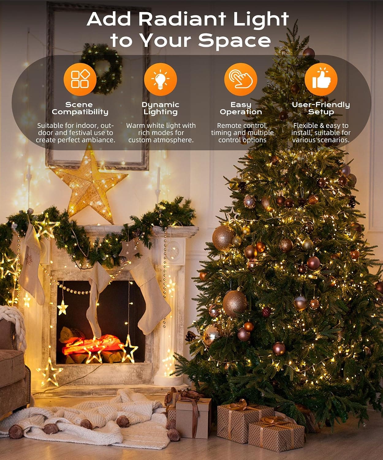 66ft 200-LED Warm White Fairy String Lights with Included Remote Control, Flexible Copper Wire, Multiple Lighting Modes and Energy Efficient Design — 3 of 5