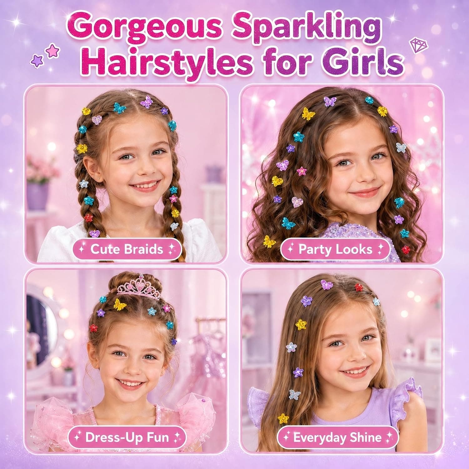 Hair Gem Stamper Kit with 200 Plus Glitter Sequins in Cute Shapes, Mirror Storage Case, Comb, Styling Tool for Creative Play and Party Hairstyles — 4 of 5
