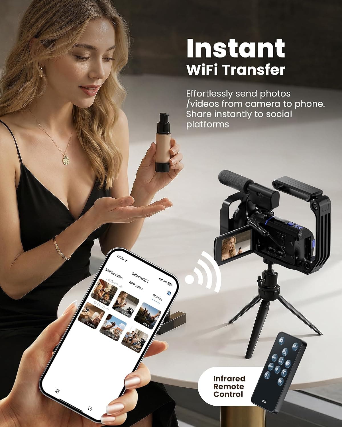 5K Video Camera Camcorder 64MP with 3 Inch 270 Degree Rotatable Touch Screen, 16X Zoom, IR Night Vision, WiFi Webcam, 32GB Card, 2 Batteries and Mic — 5 of 5