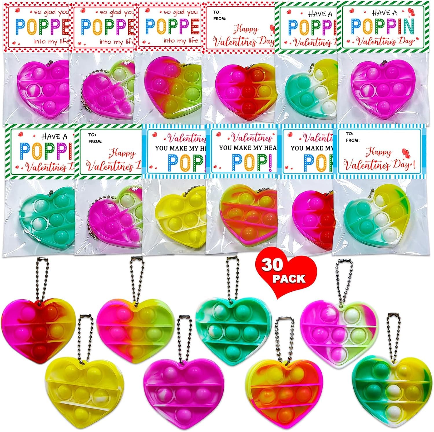 Valentine Heart Pop It Fidget Toy Cards Bulk Pack with 30 Pieces for School Classroom Exchanges and Party Favors — 2 of 5