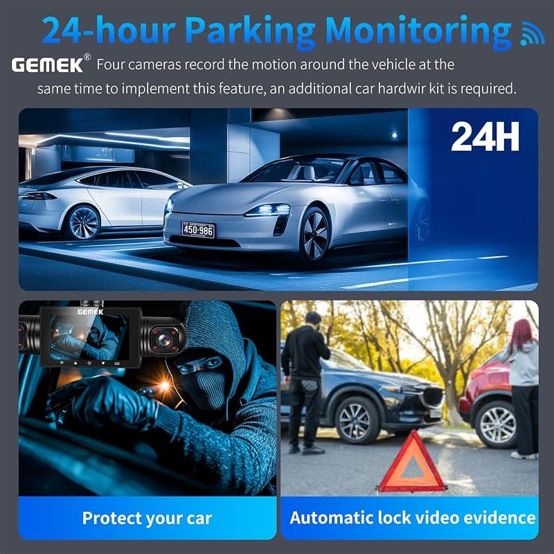 GEMEK 360 Degree View 4 Channel Dash Cam with 2K Front and Rear Inside Left Right Coverage, 5G WiFi App Control, Free 64GB TF Card and Night Vision — 5 of 5