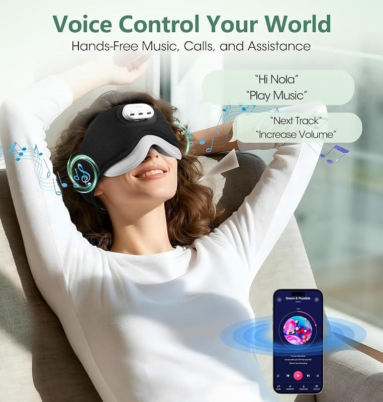 LC-dolida Bluetooth Sleep Eye Mask with Bamboo Cotton Fabric, 3D Zero-Pressure Cups, Voice Control, Timer Setting, and Total Blackout Coverage — 2 of 5