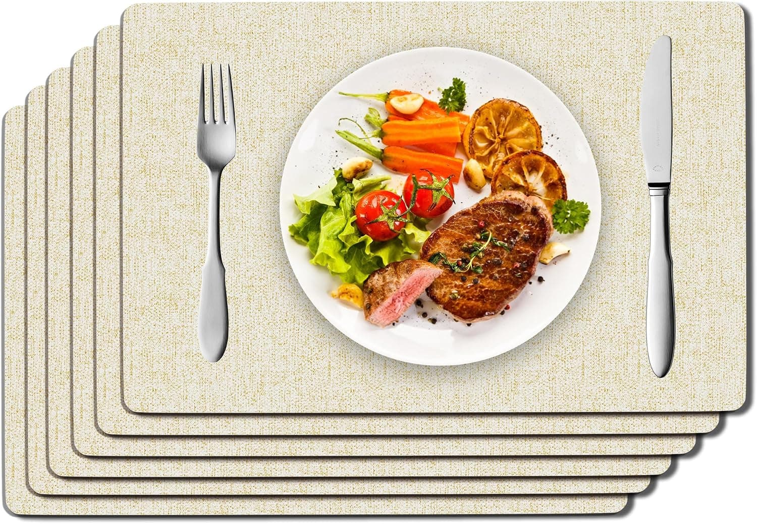DOLOPL Placemats Set of 6 Reversible Faux Leather Place Mats in Beige with Easy Wipe-Clean Surface and Premium Heat-Resistant Design for Dining Table — 1 of 5