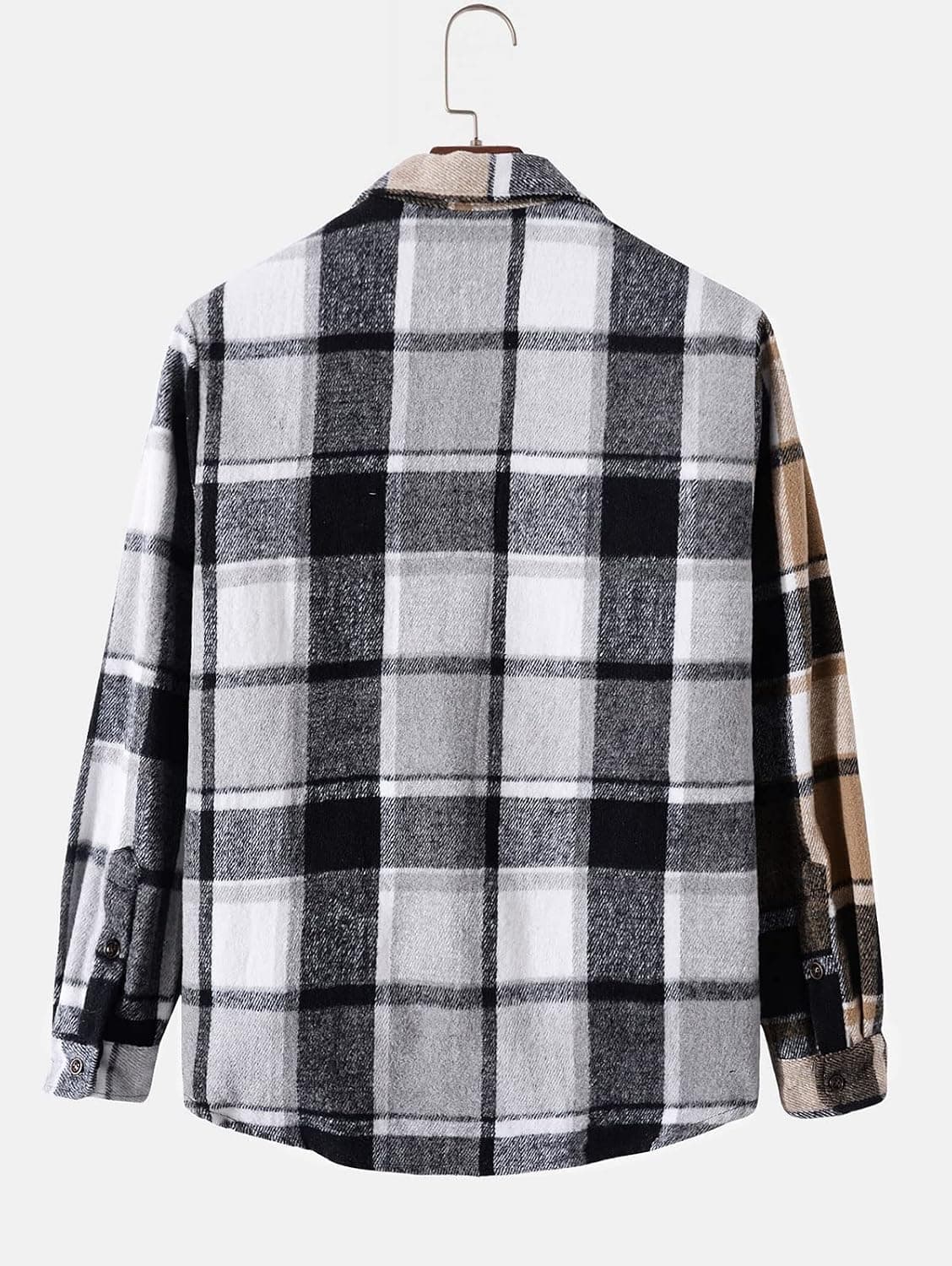Plaid Flannel Shirt Jacket with Breathable Polyester Fabric, Contrasting Patchwork Print, Long Sleeves and Comfortable Fit for Casual Vacation Wear — 4 of 4