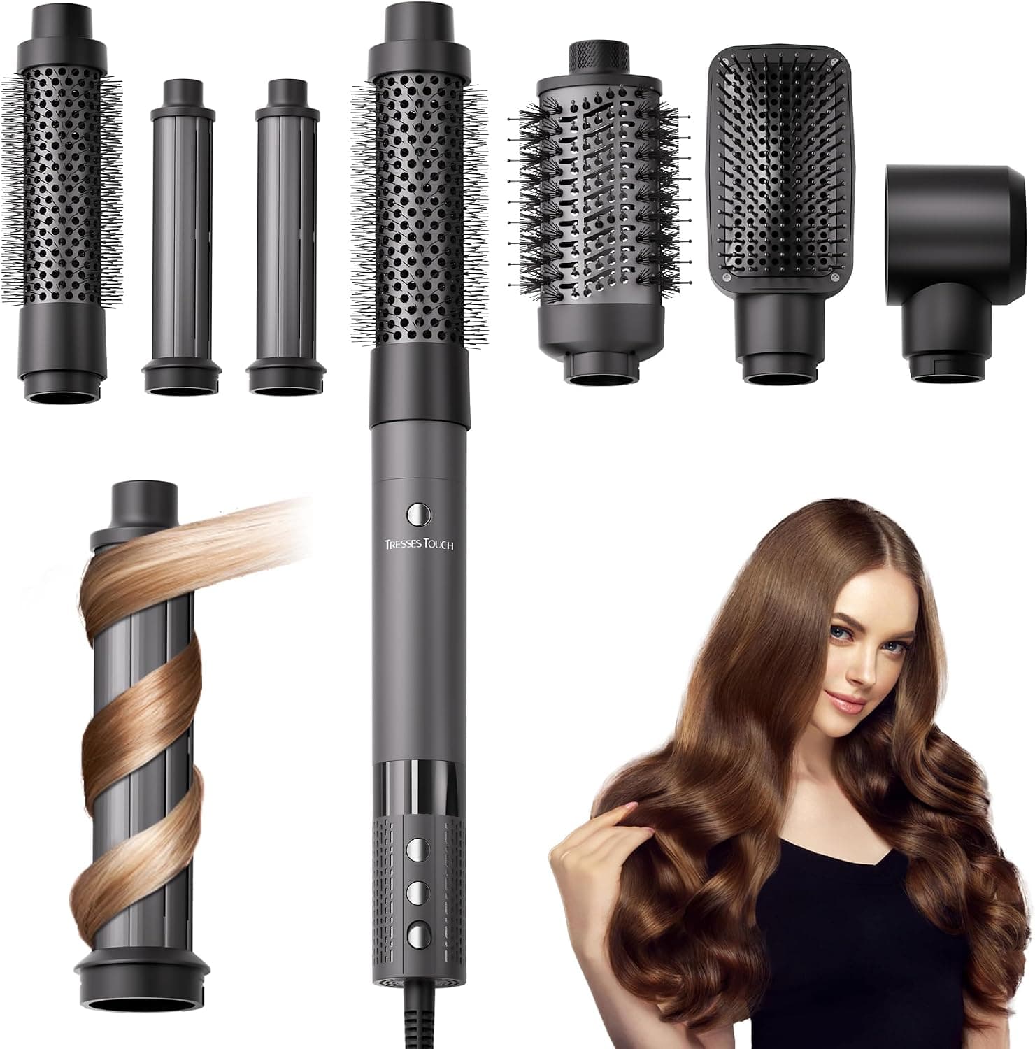 6 in 1 Hot Brush Hair Styler and Blow Dryer Brush Set with Auto-Winding Curl L/R, Fast Drying, Smooth Blowouts, Root-Lift Volume and Frizz-Free — 1 of 5