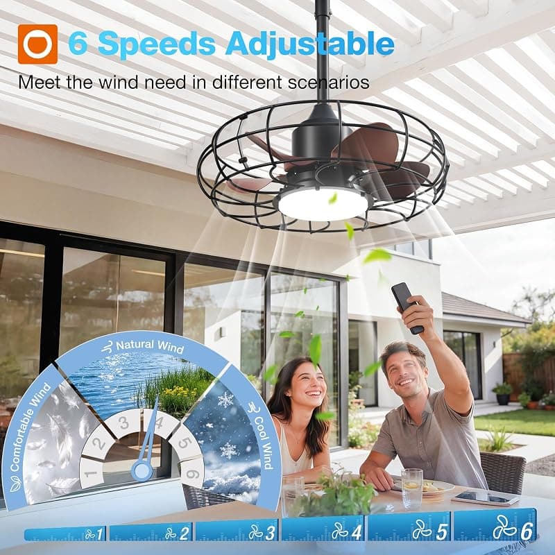 addlon 20-Inch Outdoor Ceiling Fan with Light for Patio, Featuring IP65 Weather-Resistant Design, Caged Fan Structure, and Convenient Plug-In Setup — 3 of 5