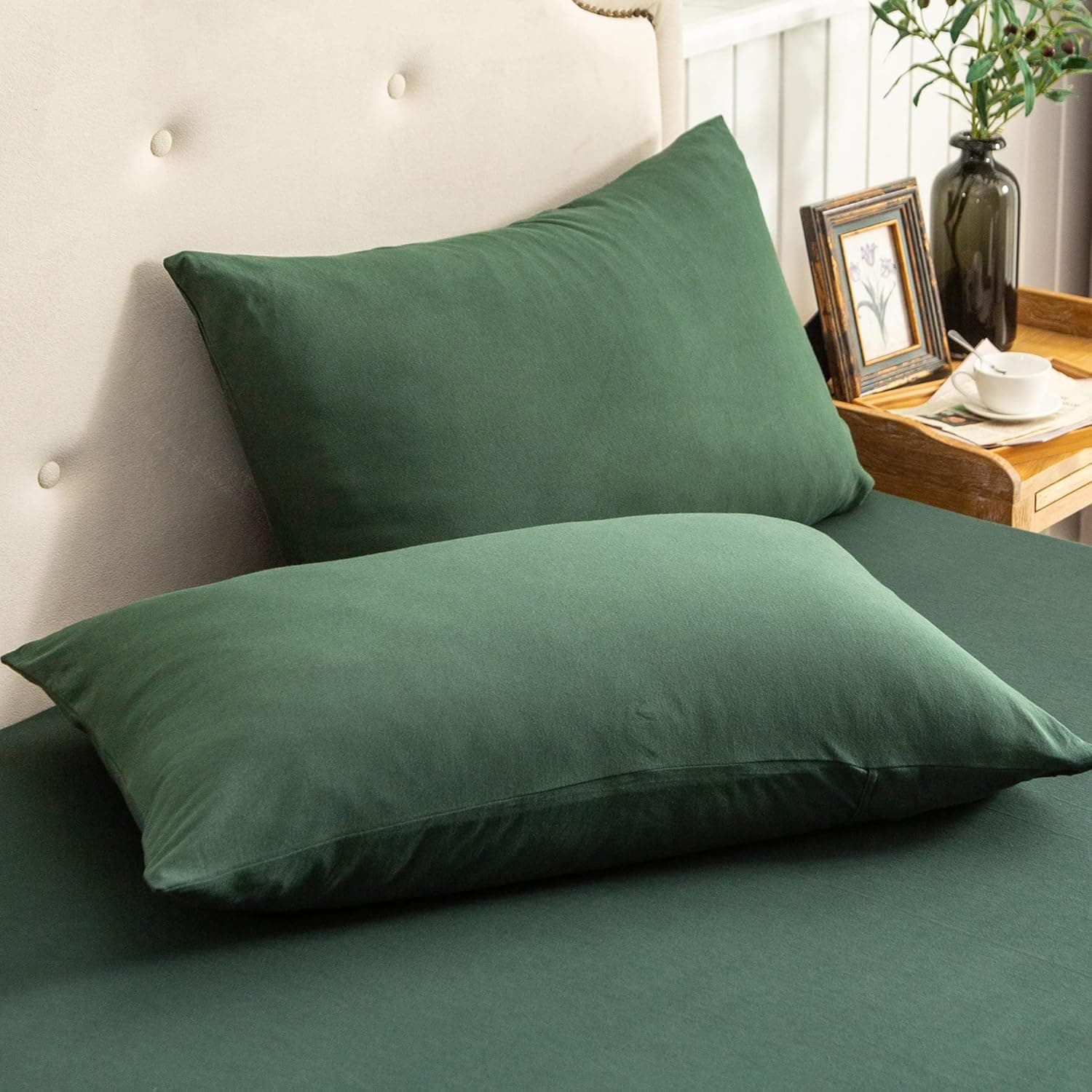 PURE ERA Jersey Knit Pillow Cases in Solid Forest Green Standard Size Made from Ultra-Soft Breathable T-Shirt Cotton Material with Enclosure — 1 of 4