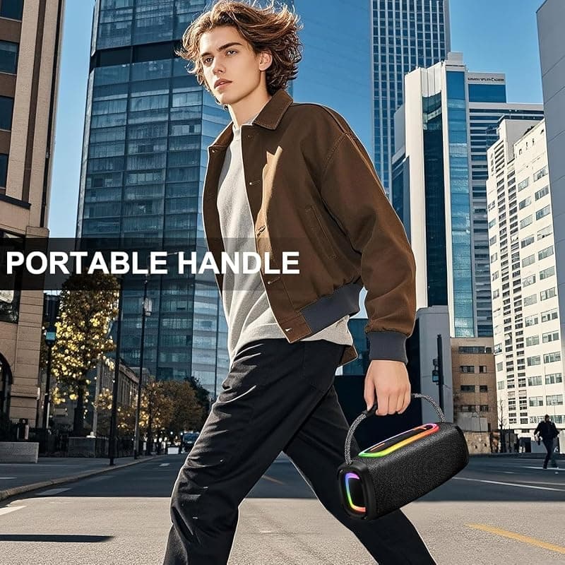 2026 Outdoor Bluetooth BT5.4 Speaker with 75W Loud Sound, IPX7 Waterproof, 40-Hour Playtime, Deep Bass, 6000mAh Battery and RGB Light Show Black — 5 of 5