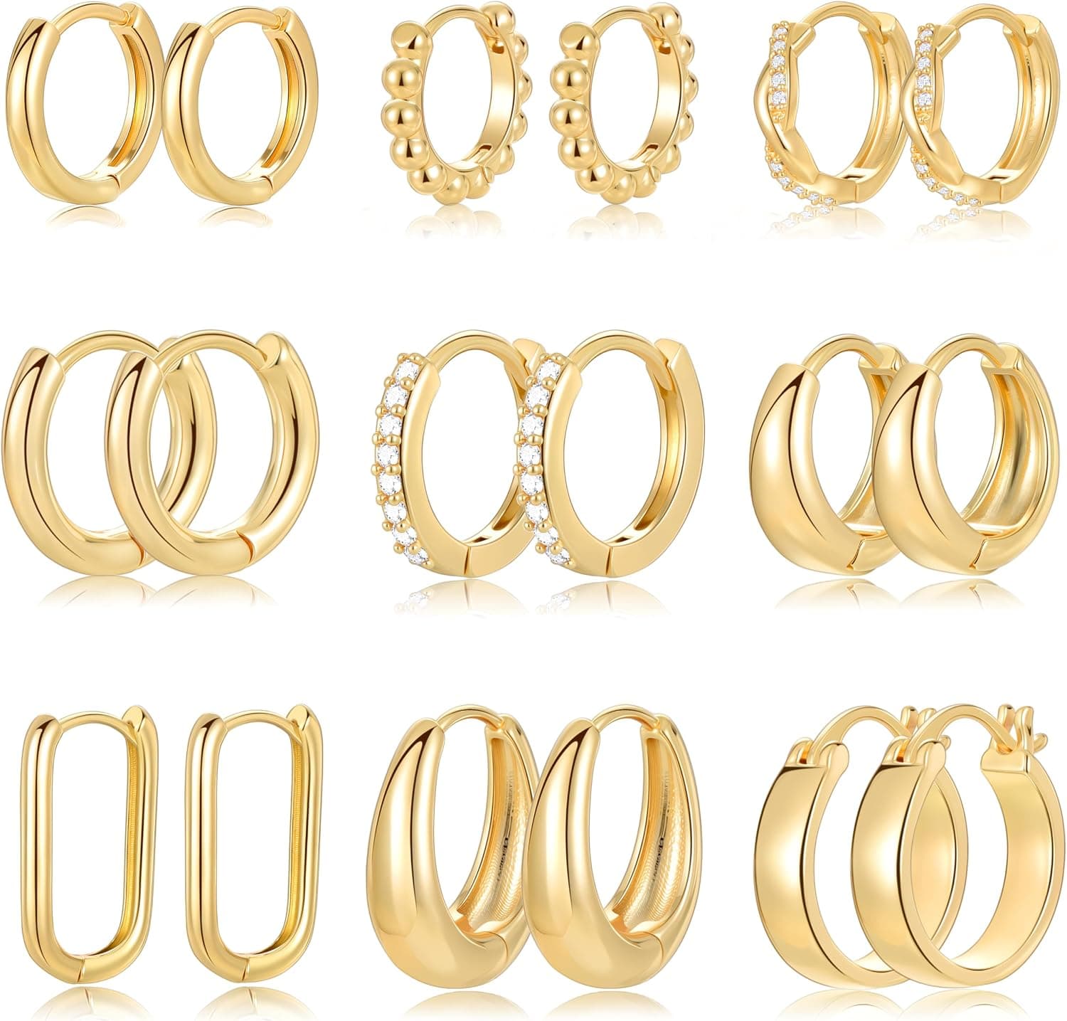 9 Pairs Small Gold and Silver Hoop Earrings Set for Women Featuring Lightweight Design, Hypoallergenic Metal and Versatile Everyday Everyday Style — 1 of 5