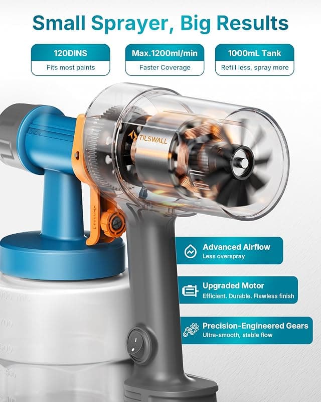 Tilswall Paint Sprayer Shark 600 Ultra-Light HVLP Electric Spray Paint Gun for Walls Furniture and Fences with Adjustable Flow Control — 3 of 5