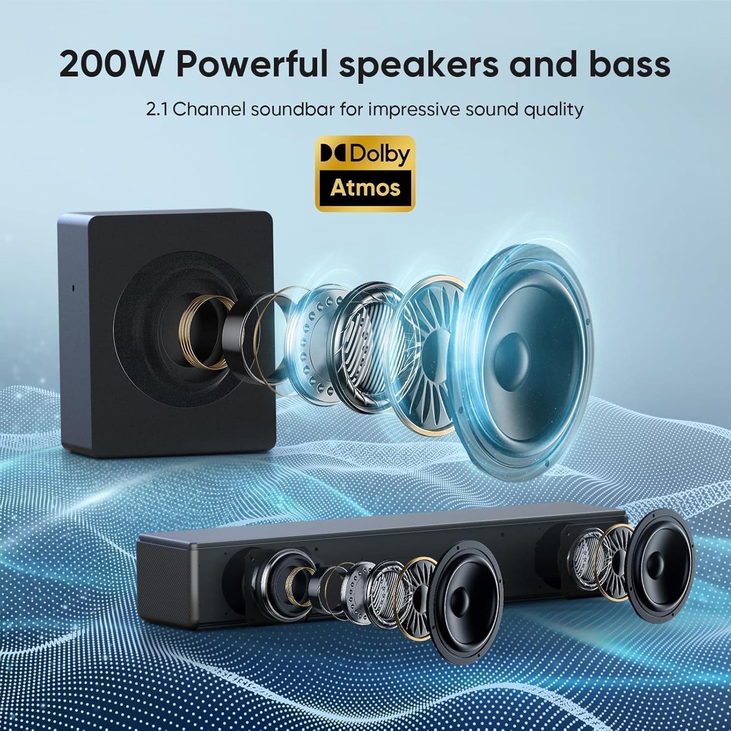 GEOYEAO 2.1 CH Soundbar with Subwoofer and 100W Dolby Atmos Sound Bar for Smart TV Offering Immersive Cinematic Audio and Deep Bass Output — 3 of 5