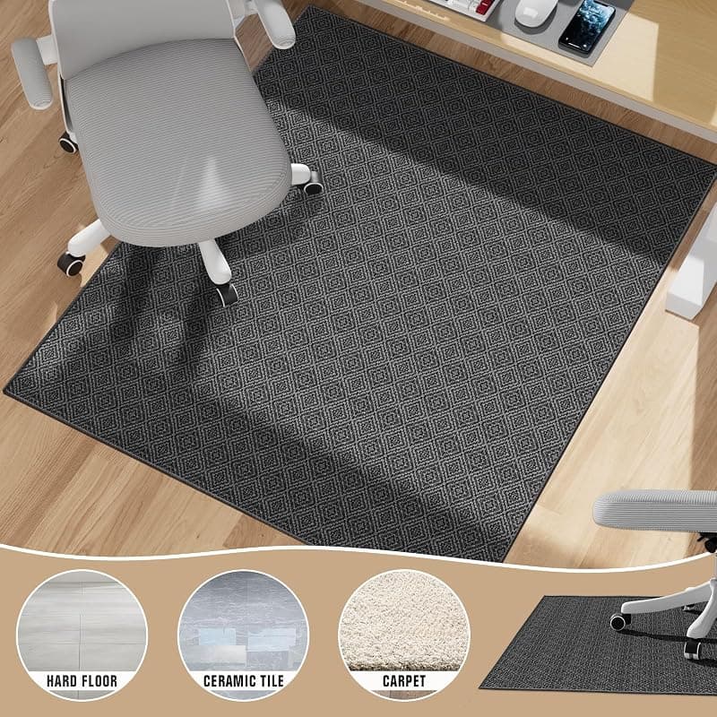 KMAT Office Chair Mat 45x53in Heavy Duty Hardwood Tile Floor Protector for Rolling Chairs, Work, Study, Office, Black — 3 of 5
