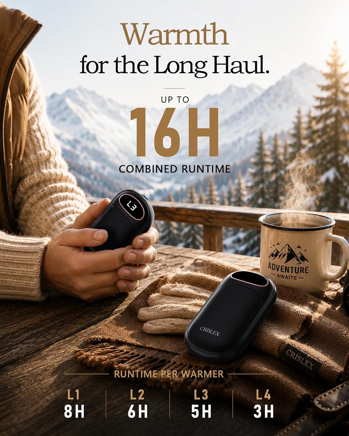 Rechargeable Hand Warmers 2 Pack with Smart LED Display, Long-Lasting Battery Life, Safe Rapid Heating Technology and Dual-Sided Portable Design — 4 of 5