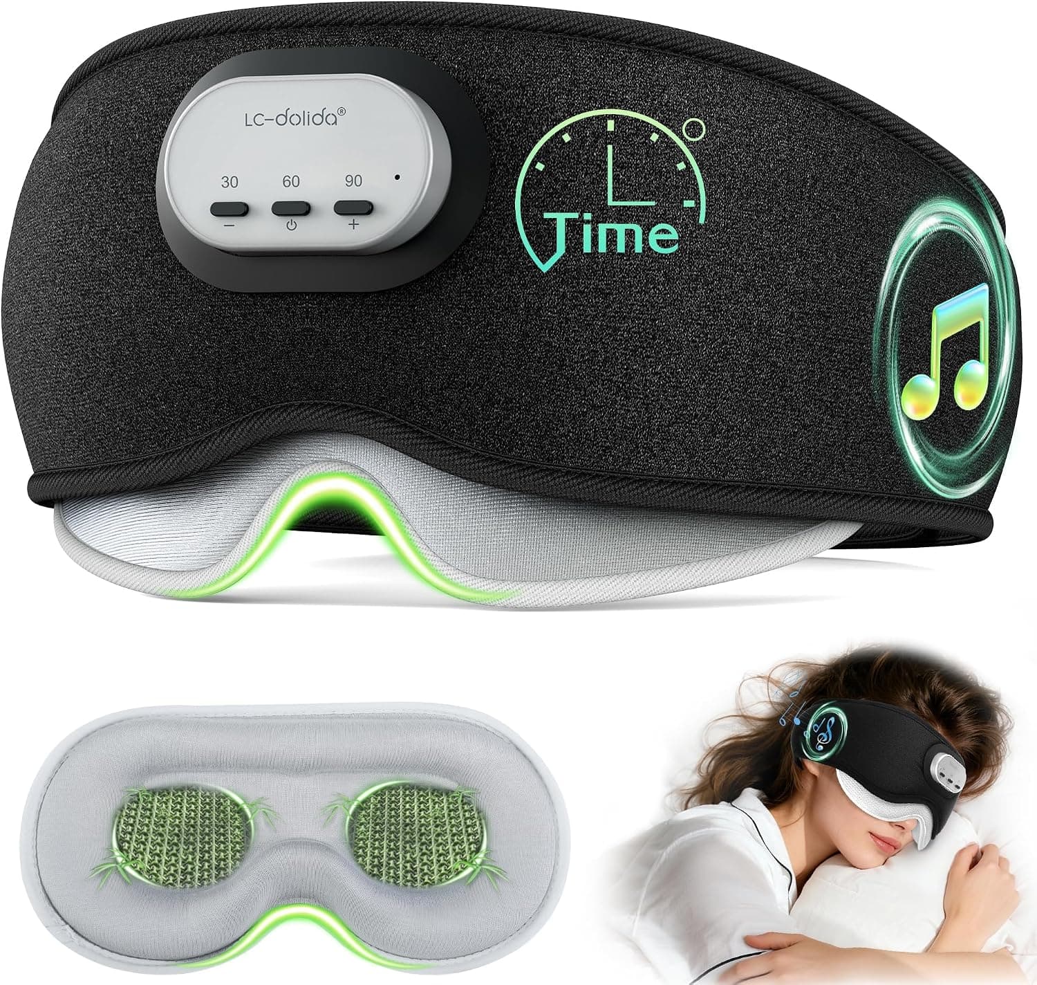 LC-dolida Bluetooth Sleep Eye Mask with Bamboo Cotton Fabric, 3D Zero-Pressure Cups, Voice Control, Timer Setting, and Total Blackout Coverage — 1 of 5