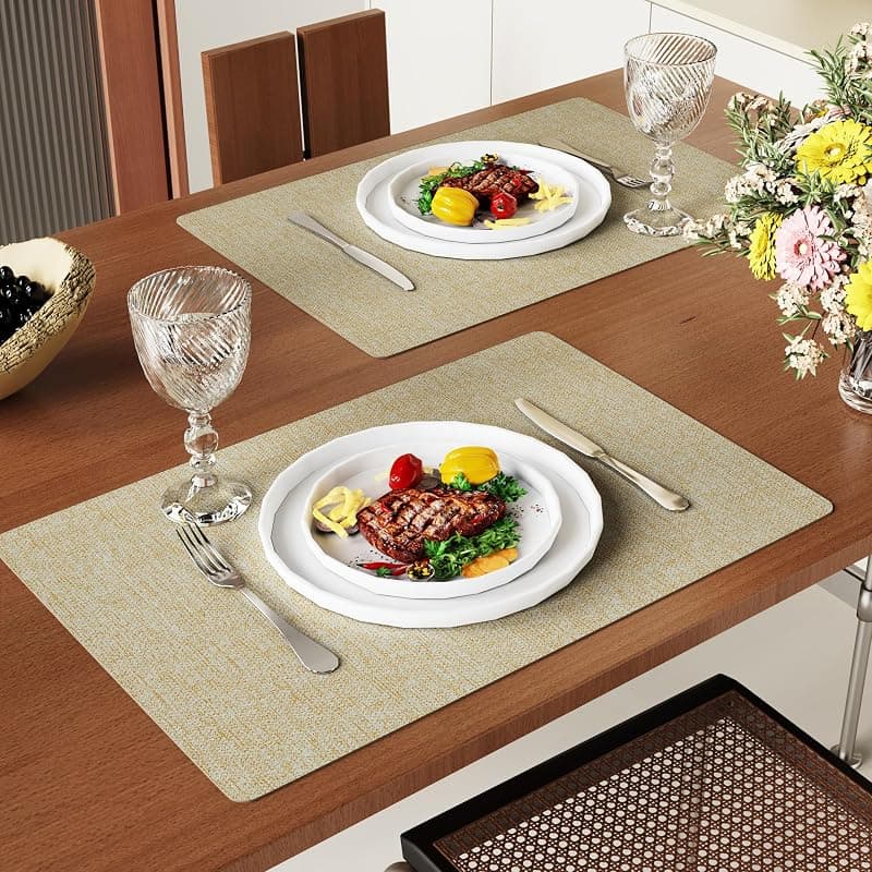 DOLOPL Placemats Set of 6 Reversible Faux Leather Place Mats in Beige with Easy Wipe-Clean Surface and Premium Heat-Resistant Design for Dining Table — 2 of 5