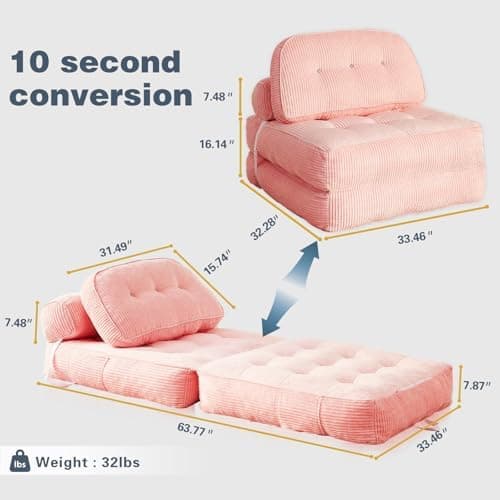 Futon Sofa Bed Chair Convertible Sleeper for Small Spaces with No Assembly Required, Space-Saving Design and Breathable Sweat-Wicking Fabric — 2 of 5