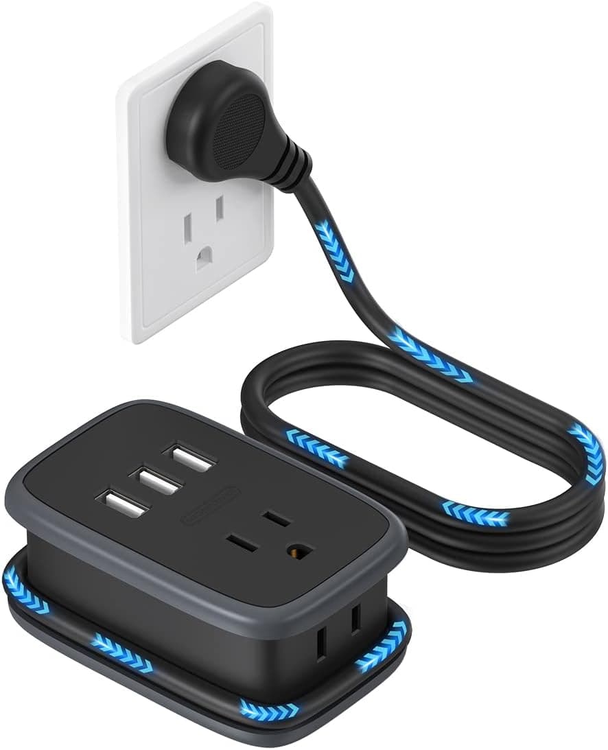 Travel Power Strip with 2 Outlets and 3 USB Ports Compact Surge Protector Portable Wall Charging Station for Cruise Ship and Hotel Room Essentials — 2 of 5