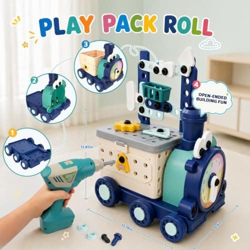 STEM Toys for Kids Ages 3-8 190PCS Train Building Set with Toy Drill, Educational Construction Creative Toy and Learning Gift — 4 of 5
