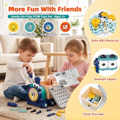 STEM Toys for Kids Ages 3-8 190PCS Train Building Set with Toy Drill, Educational Construction Creative Toy and Learning Gift — 5 of 5