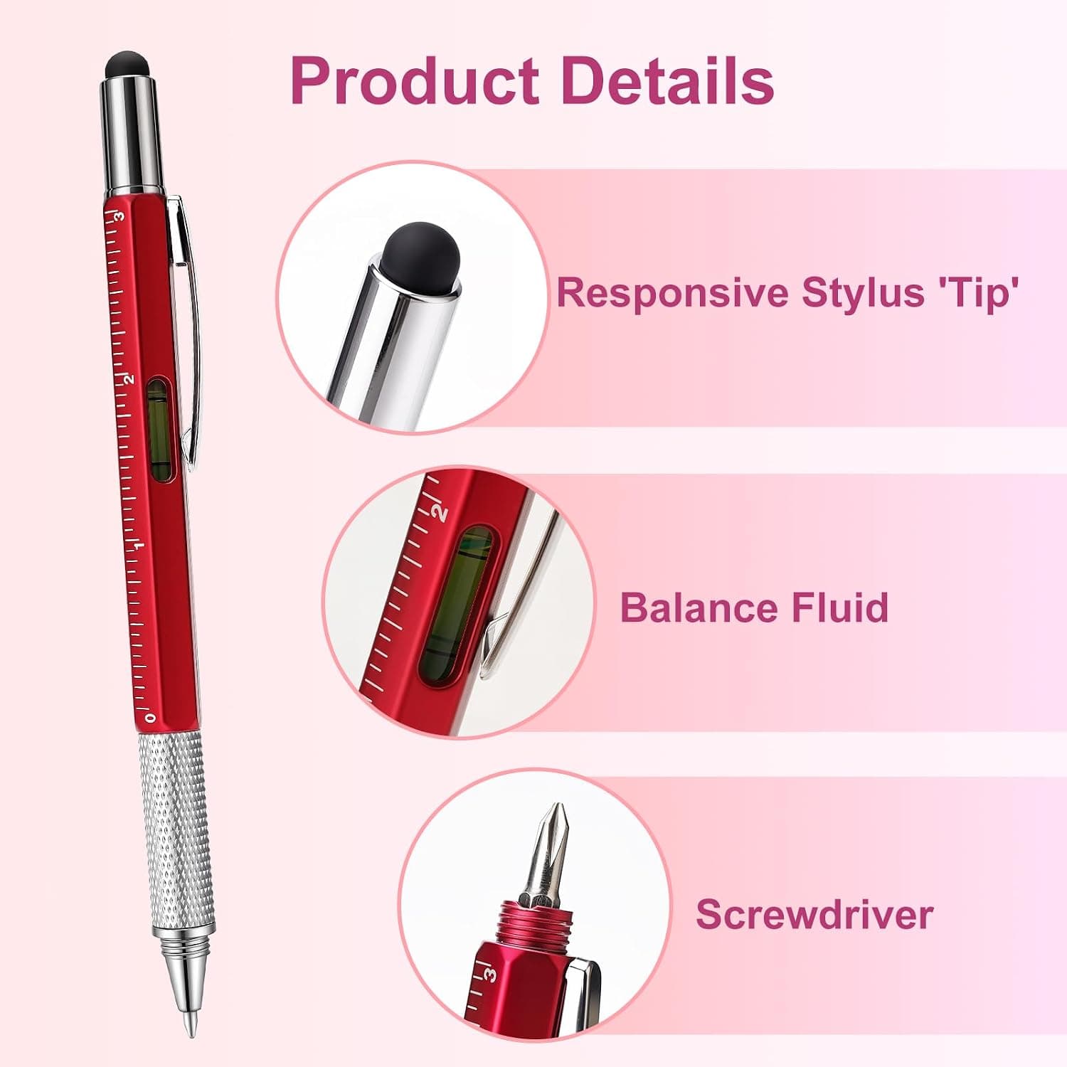 6-in-1 Multitool Ballpoint Pen with Built-In Screwdriver, Level, Ruler, Touchscreen Stylus and Ergonomic Metal Body for Everyday Carry and DIY — 5 of 5