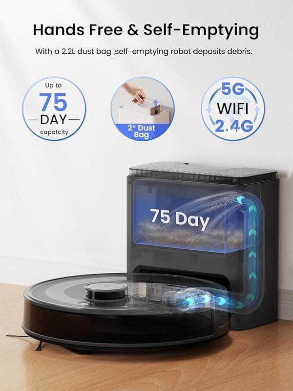 Lefant M2 Plus Black Robot Vacuum and Mop Combo with 75-Day Self-Emptying Base, 6000Pa Suction Power, Multi-Floor Mapping and 140-Minute Runtime — 2 of 5