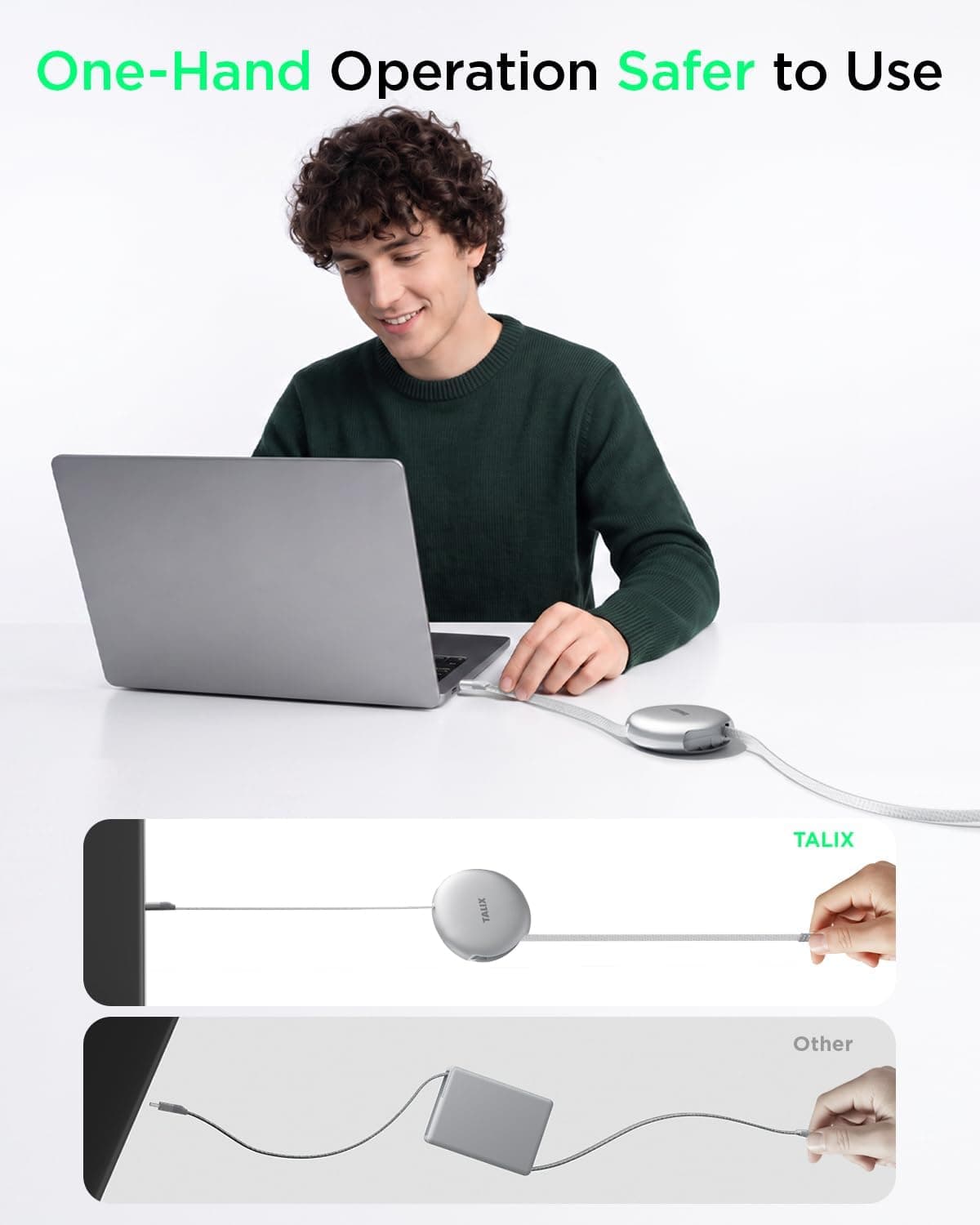 Single-Pull Retractable USB-C to USB-C Cable with Fast Charging Support, Tangle-Free Compact Housing, Flexible Design and Universal Type-C — 3 of 4