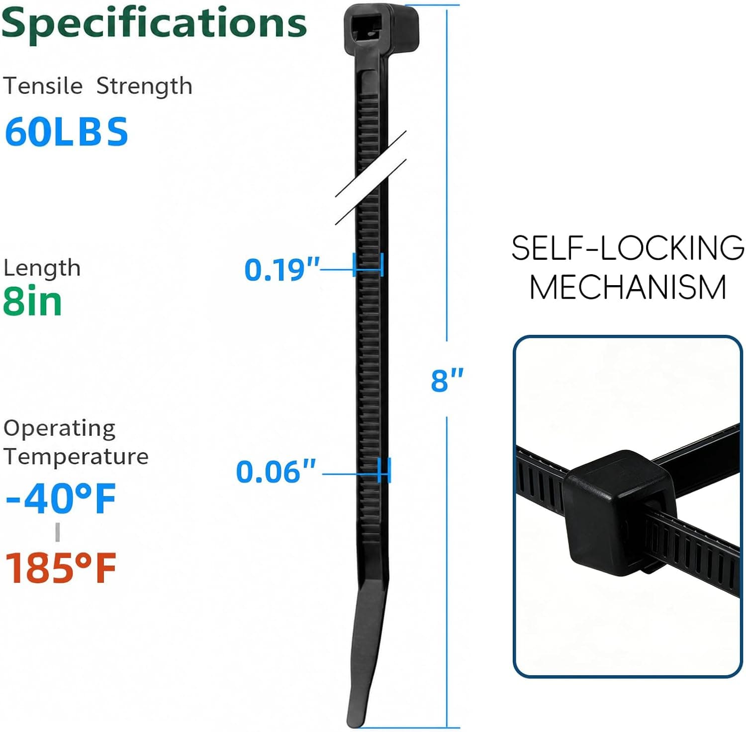 Black Zip Ties 2500-Pack 60 lb Heavy-Duty Industrial Cable Straps, UV-Resistant Nylon Fasteners for Wire Management and Home Improvement Projects — 3 of 5