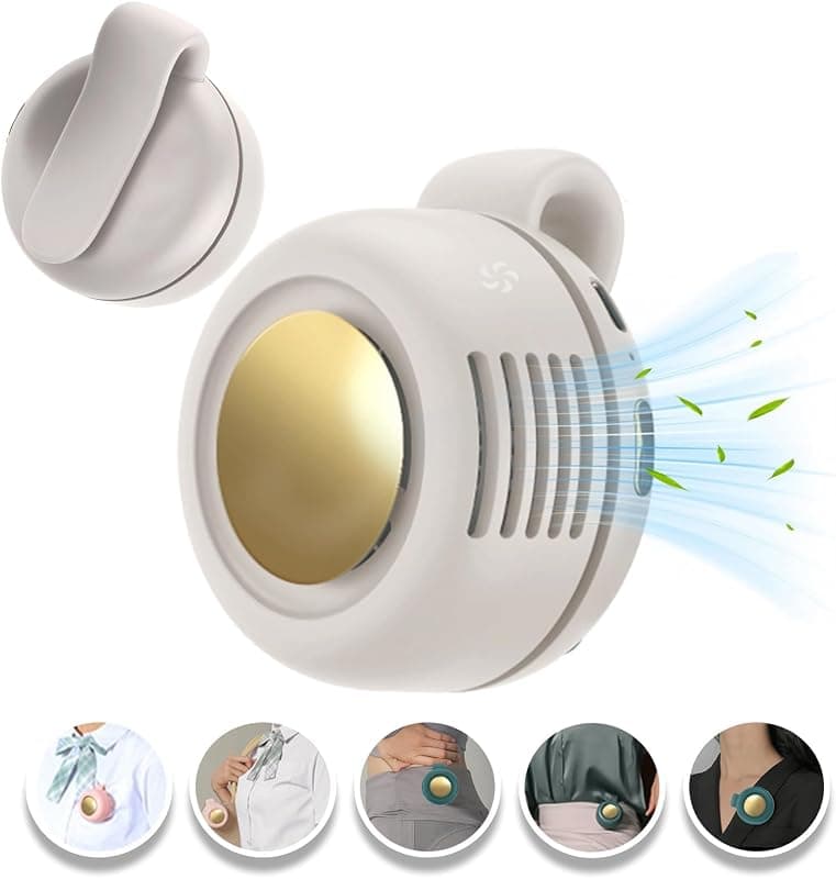 Ahuccf Portable Clip-On Fan Mini USB Rechargeable 360-Degree Rotatable Personal Fan with 3-Speed Silent Bladeless Airflow in White — 2 of 5