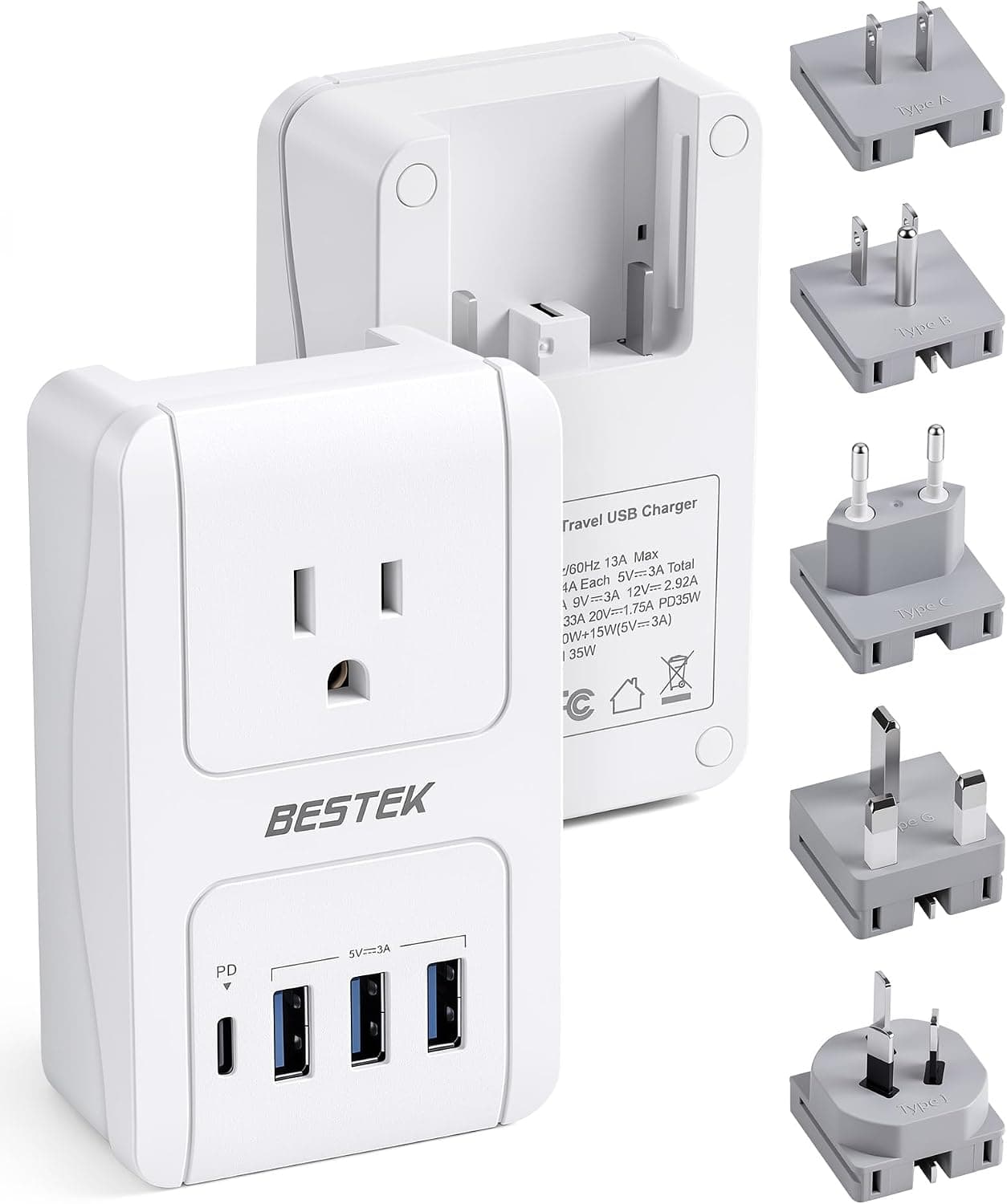 PD 35W USB-C Travel Charger Featuring Three USB-A Ports Plus AC Outlet, Compact Portable Design and Fast Charging Support for All Devices — 2 of 5