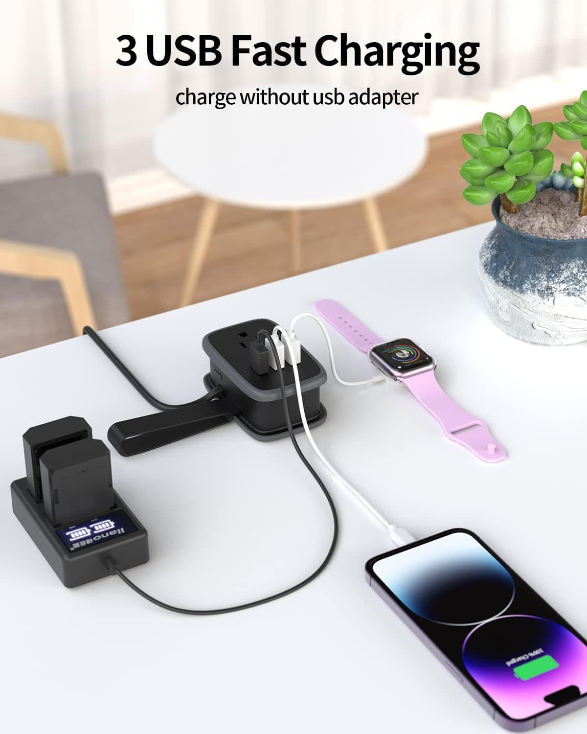 Travel Power Strip with 2 Outlets and 3 USB Ports Compact Surge Protector Portable Wall Charging Station for Cruise Ship and Hotel Room Essentials — 5 of 5
