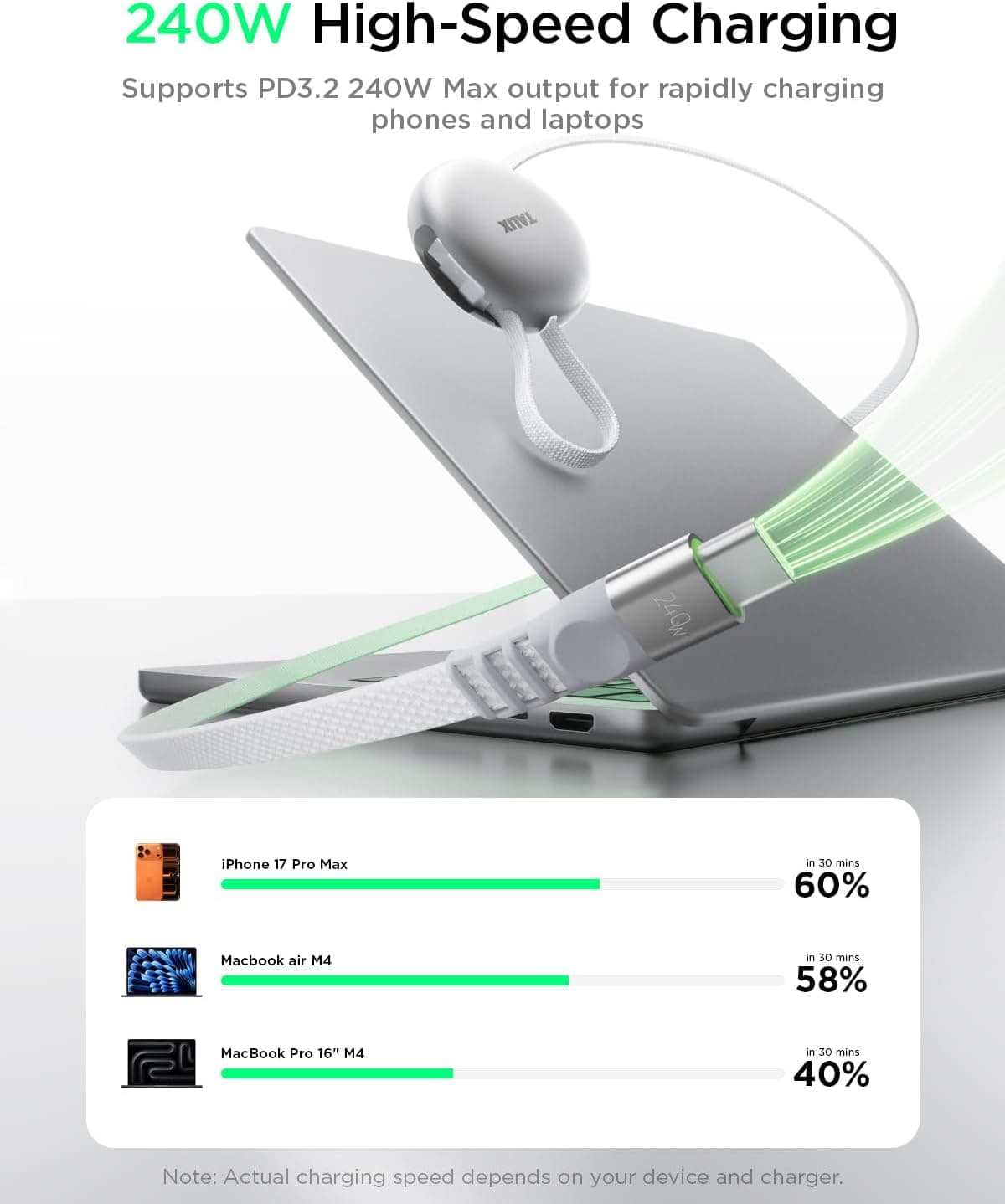 Single-Pull Retractable USB-C to USB-C Cable with Fast Charging Support, Tangle-Free Compact Housing, Flexible Design and Universal Type-C — 4 of 4