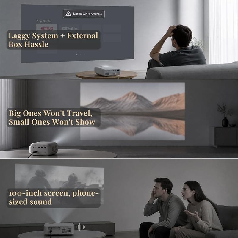VOPLLS Official Google TV Smart Mini Projector with 4K Support, Built-In WiFi and Bluetooth Connectivity for Seamless Streaming and Entertainment — 3 of 5
