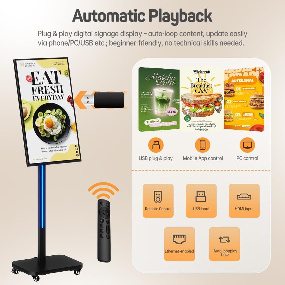 32 Inch Portable Digital Signage Kiosk on Wheels with Mobile Rolling Display Stand and Touchscreen Capability for Business Presentations — 5 of 5