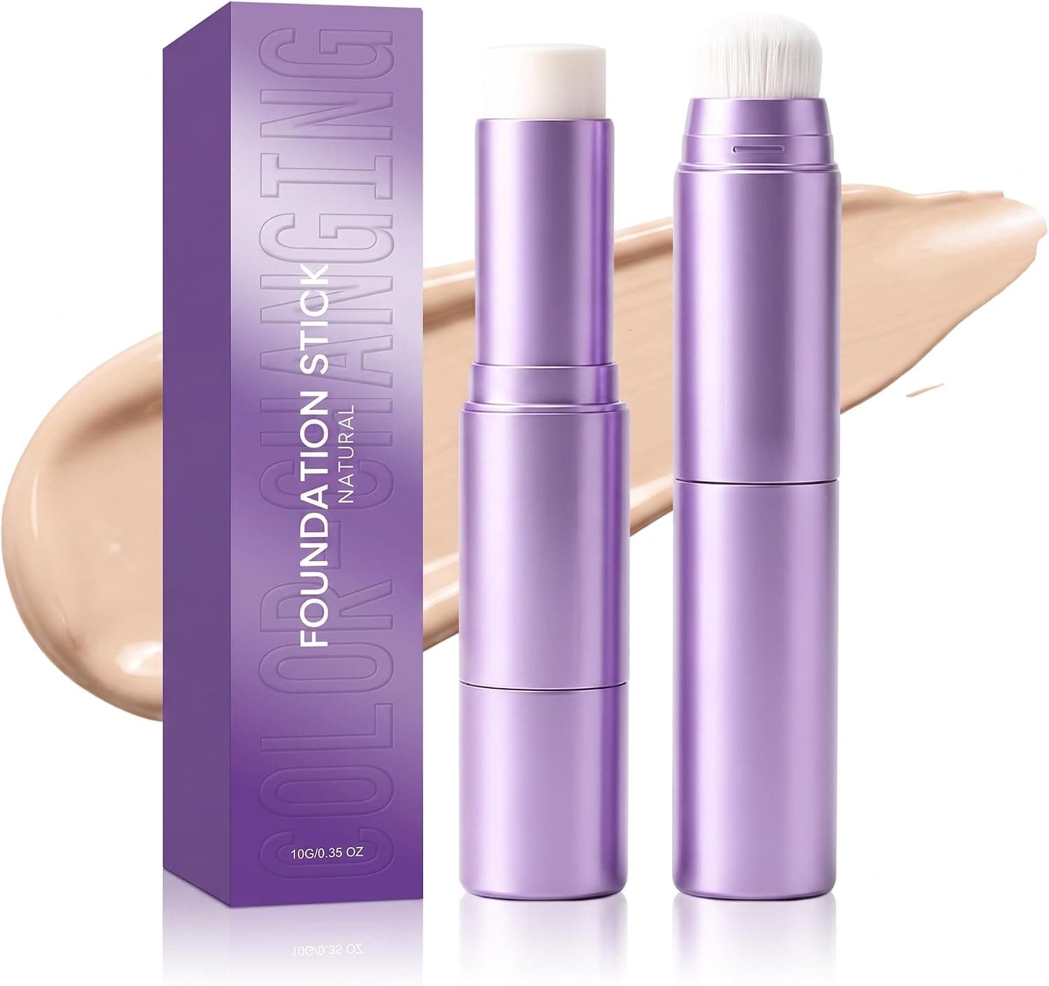 Foundation Stick with Brush 2-in-1 Color Changing Liquid Makeup Cream Concealer Full Coverage Lightweight Blendable Formula for Daily Natural Glow — 1 of 5