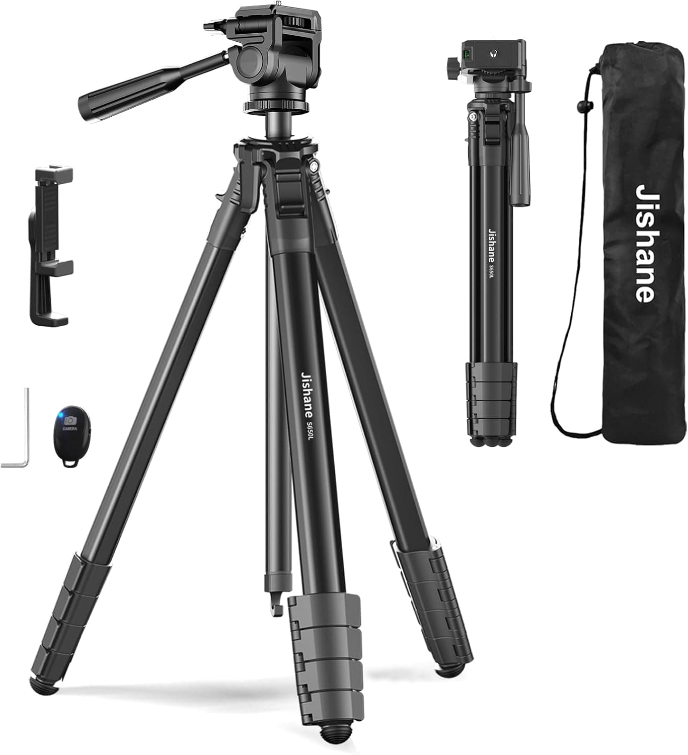 72-Inch Travel Aluminum Camera Tripod with Adjustable Height, Sturdy Stand Construction, Quick Release Plate, and Universal Mount Compatibility — 2 of 5