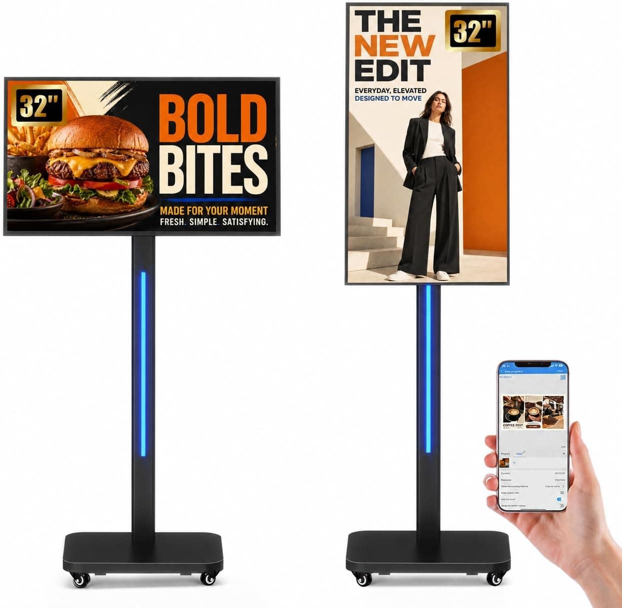 32 Inch Portable Digital Signage Kiosk on Wheels with Mobile Rolling Display Stand and Touchscreen Capability for Business Presentations — 2 of 5