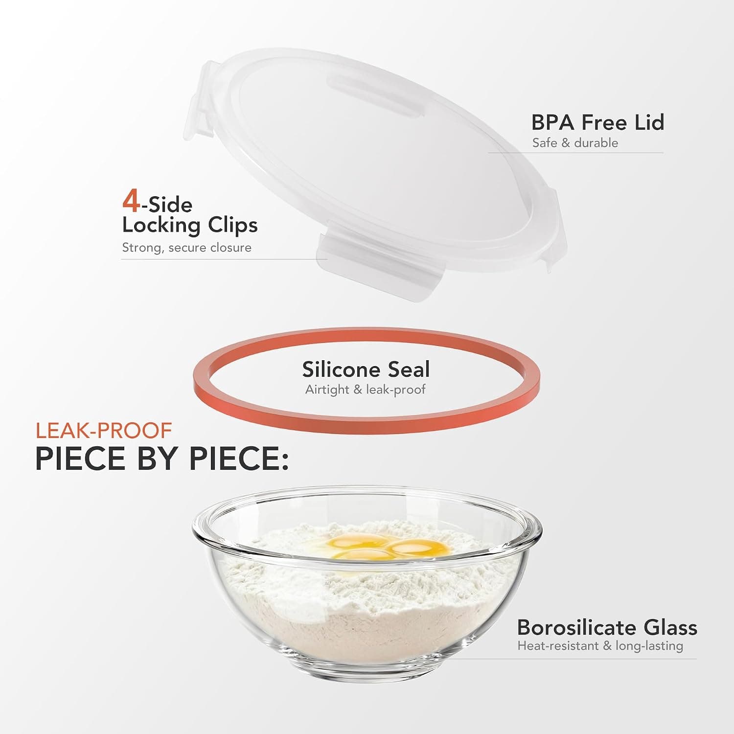 Nesting Glass Mixing Bowl Set with Airtight Lids 4-Piece Kitchen Prep and Food Storage Collection featuring Durable Construction and Clear Design — 5 of 5