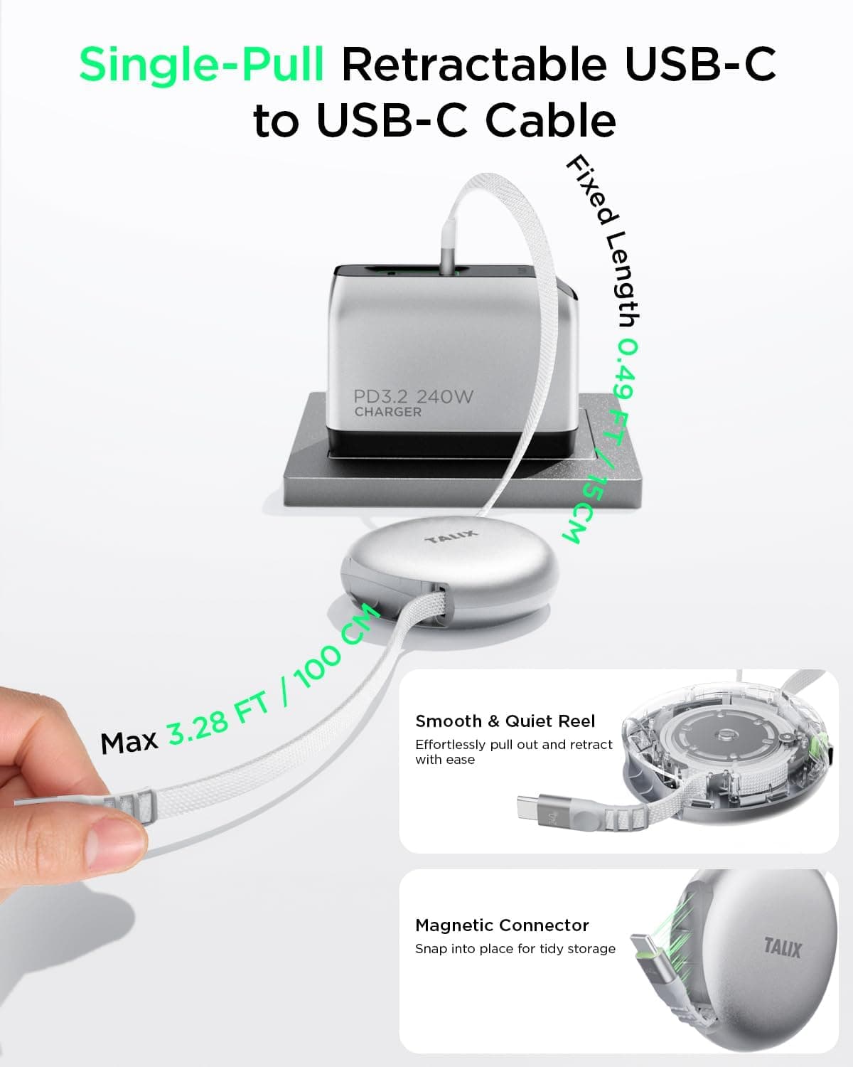 Single-Pull Retractable USB-C to USB-C Cable with Fast Charging Support, Tangle-Free Compact Housing, Flexible Design and Universal Type-C — 2 of 4