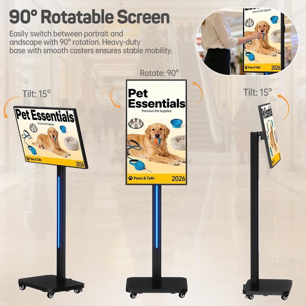 32 Inch Portable Digital Signage Kiosk on Wheels with Mobile Rolling Display Stand and Touchscreen Capability for Business Presentations — 4 of 5
