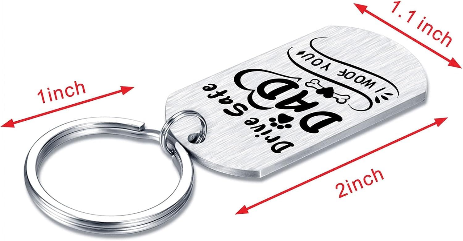Dog Dad Stainless Steel Keychain with Engraved Drive Safe Message, Velvet Pouch, Scratch-Resistant Finish, and Compact Daily Carry Ring — 3 of 5