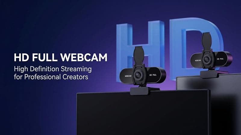 1080P HD Webcam with Built-In Microphone, Noise Cancellation, Privacy Cover, Wide-Angle Lens, Auto Light Correction and Plug & Play USB Setup — 4 of 5