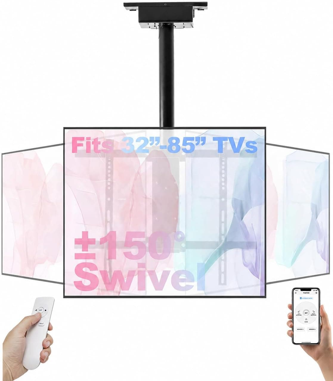 Motorized Ceiling TV Mount Featuring ±150° Swivel, Remote Control Operation, Heavy-Duty Steel Construction and Universal Flat Screen Compatibility — 2 of 5