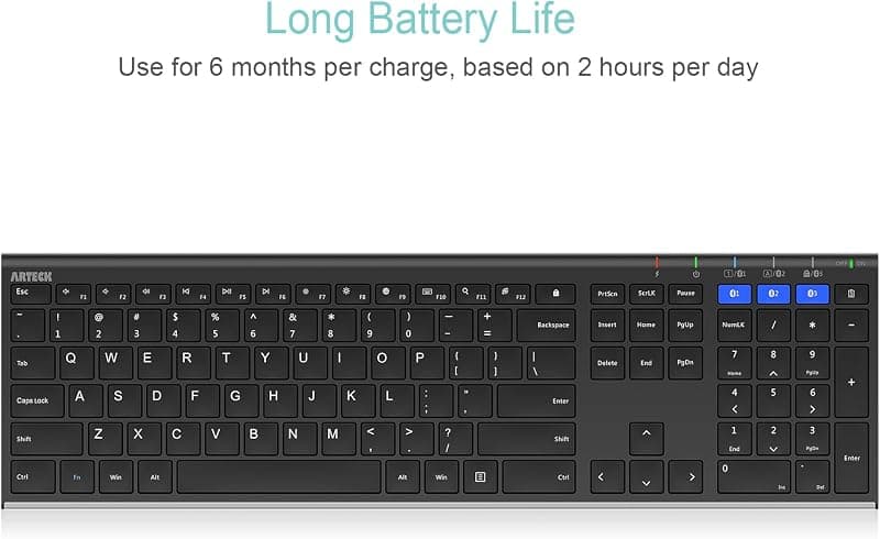 Arteck HB192 Universal Bluetooth Keyboard Stainless Steel Full Size Wireless Keyboard with Multi-Device Pairing and Rechargeable Battery for Multiple — 5 of 5