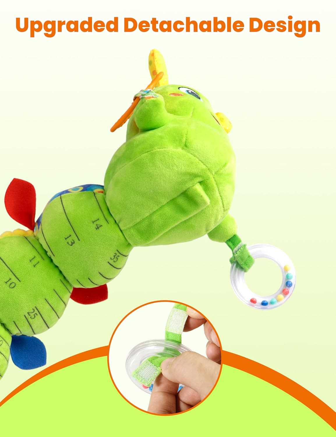 Baby Sensory Caterpillar Plush Activity Toy Featuring Multiple Textures, Crinkle Sounds, Vibrant Colors, and a Built-In Teether for Early Development — 4 of 5