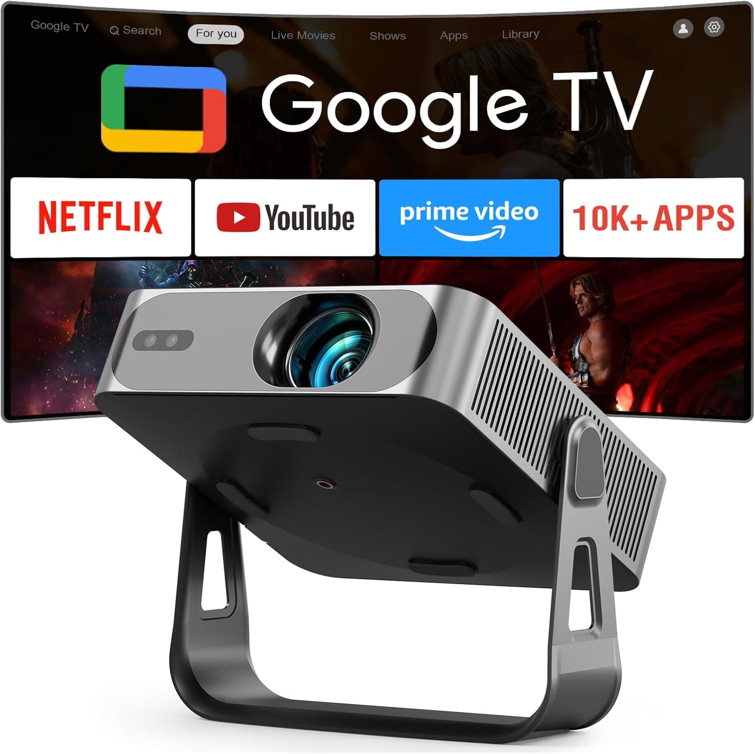 VOPLLS Official Google TV Smart Mini Projector with 4K Support, Built-In WiFi and Bluetooth Connectivity for Seamless Streaming and Entertainment — 1 of 5
