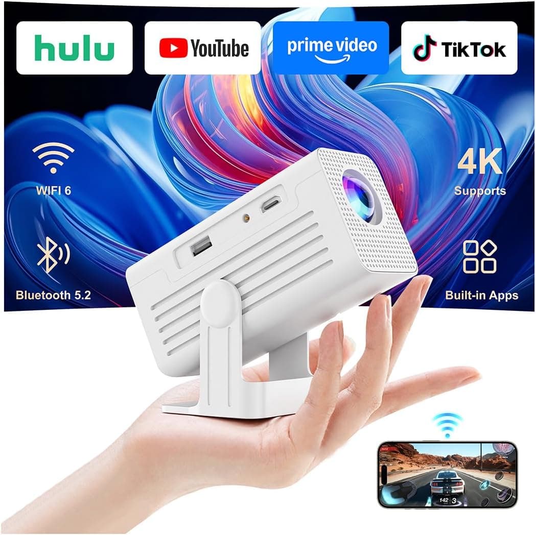 Mini Projector with WiFi and Bluetooth, 4K Supported Smart Projector with Ultra-Clear Display, Compact Portable Design and Built-in Speaker System — 1 of 5