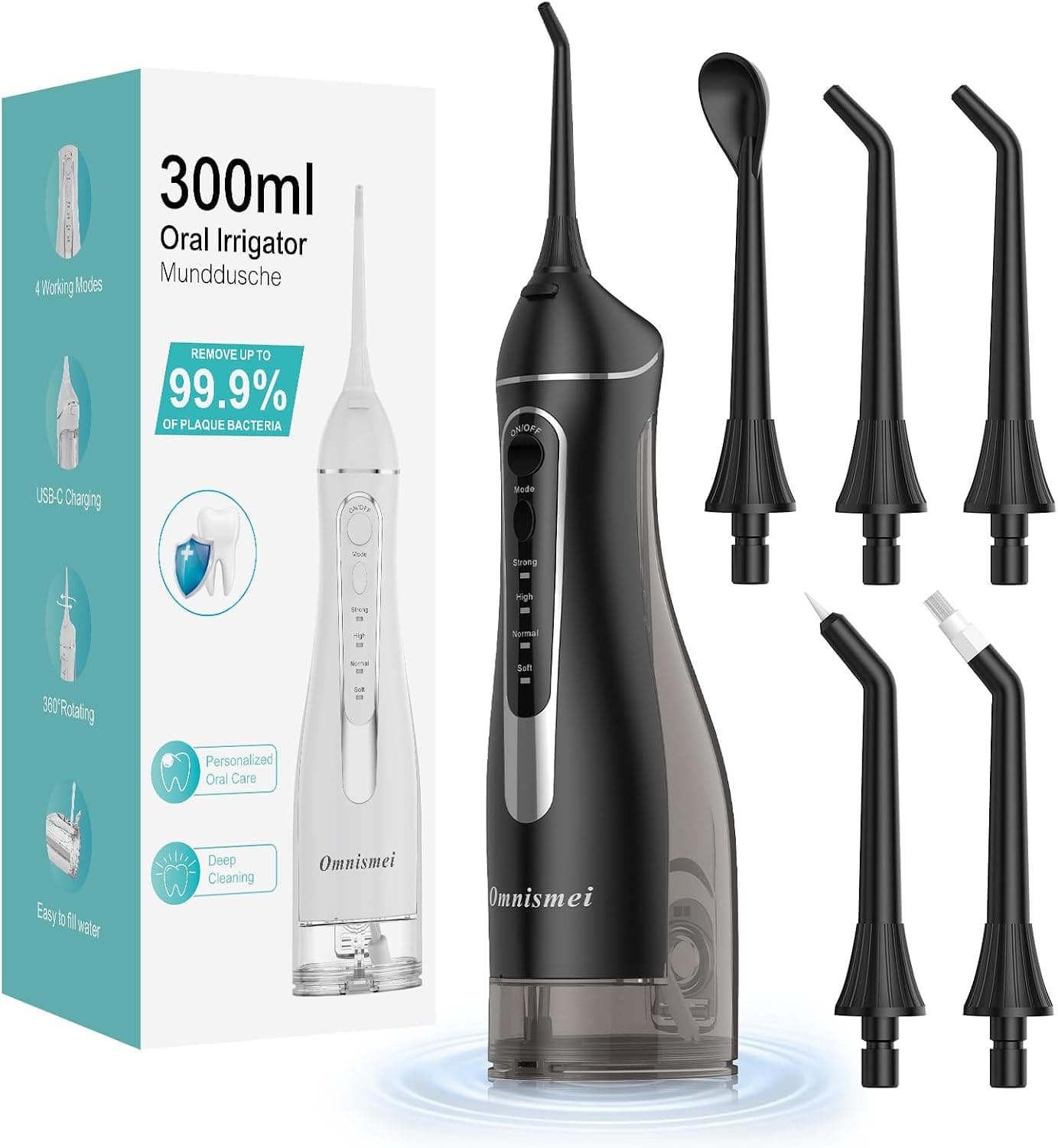 Water Dental Flosser Cordless Portable Electric Water Flosser with 300ML Capacity, 4 Modes, IPX7 Waterproof and Rechargeable Battery for Deep Cleaning — 1 of 5