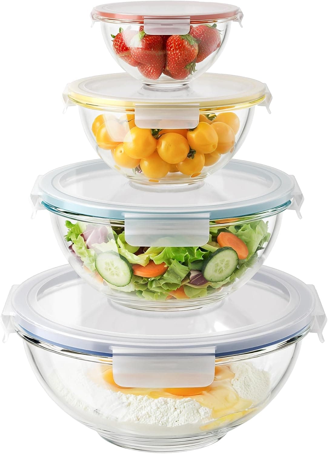 Nesting Glass Mixing Bowl Set with Airtight Lids 4-Piece Kitchen Prep and Food Storage Collection featuring Durable Construction and Clear Design — 2 of 5