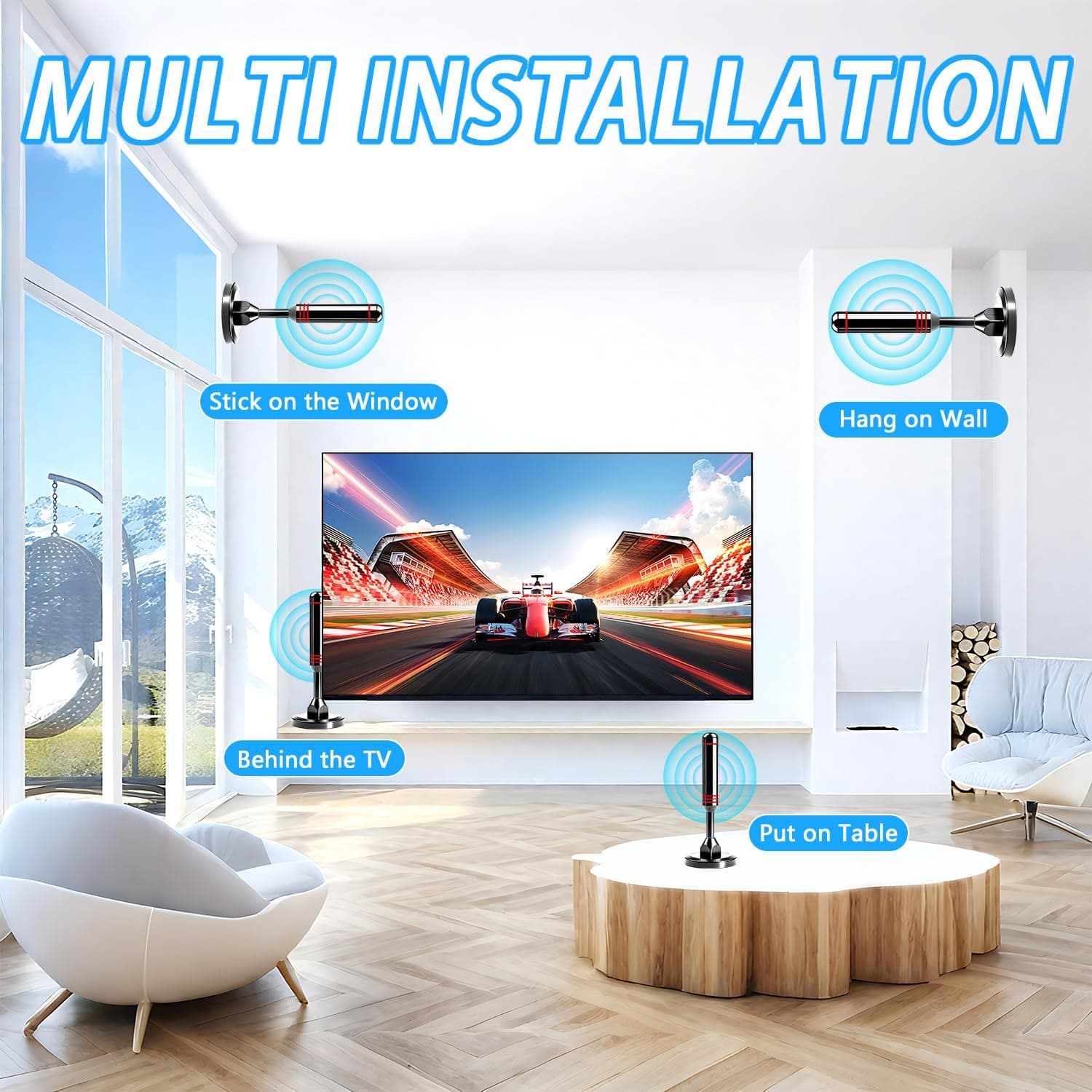 Digital Indoor TV Antenna for Smart TV with 360-Degree Long Range Reception, 4K 1080P HD Picture Quality and Premium Coaxial Cable Included — 3 of 5
